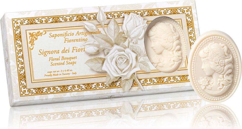 Saponificio Artigianale Fiorentino handgemachte Seife Orangenblüte Relief liebevoll verpackt in hochwertiger Geschenkbox 3x125 g