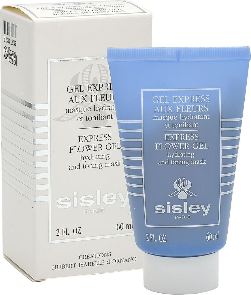 A product shot of a tube of Sisley Express Flower Gel and its box.