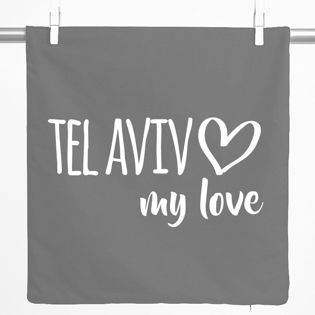 Huuraa Kissenbezug Tel Aviv my love 40x40cm Steel Grey Baumwolle Dekokissenbezug Geschenkidee