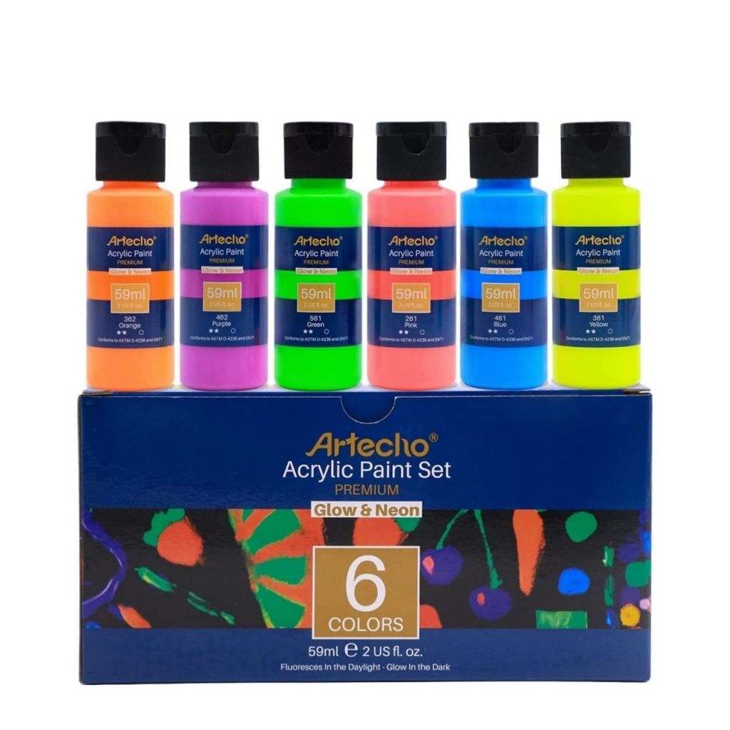 Artecho Acrylfarben Set Neon & Glow in the Dark – 6 x 59 ml Produktbild 