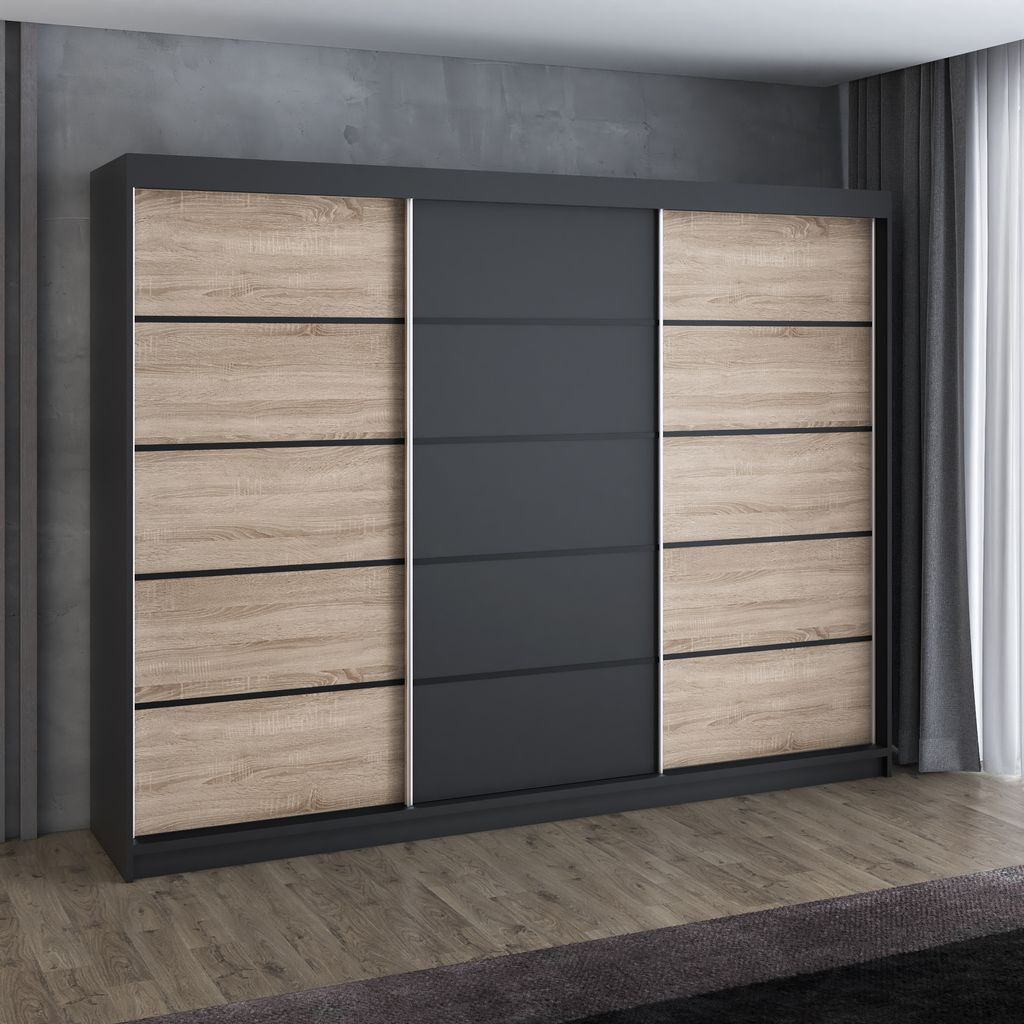Schwebetürenschrank, 3-türig Schrank 200 cm mit 4 Produktbild 