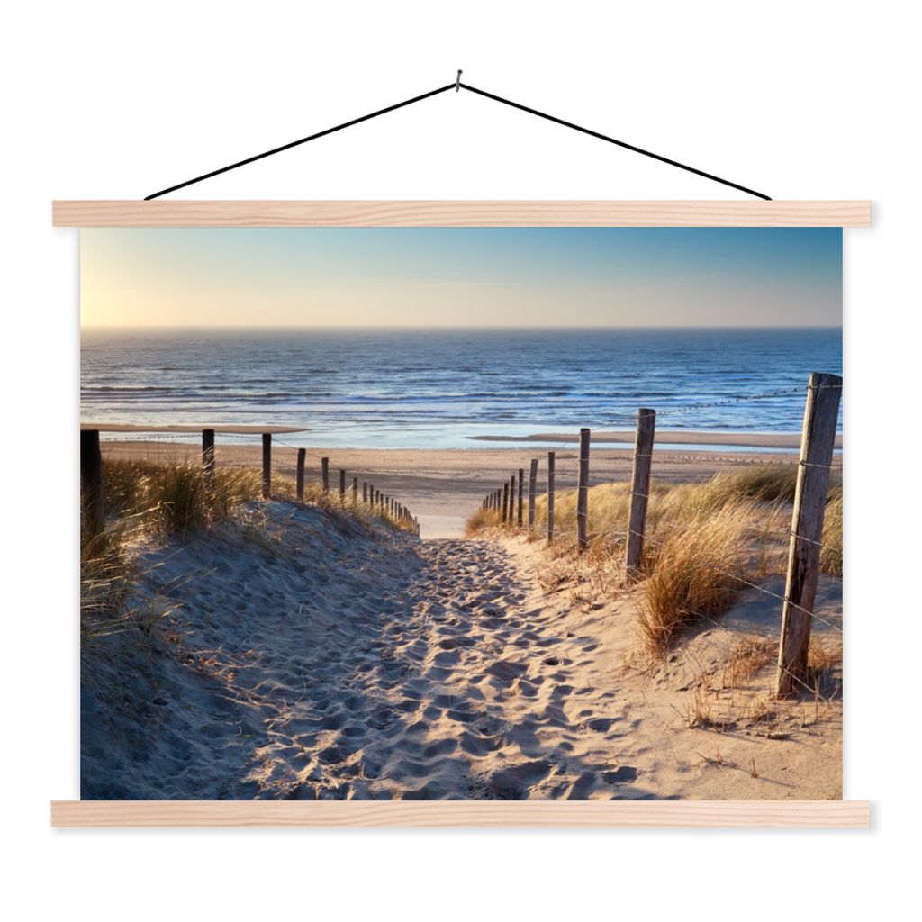 MuchoWow Textilposter Sand - Strand - Düne - Meer - Sommer 40x30 cm mit holzfarbenen Rahmen - Bilder