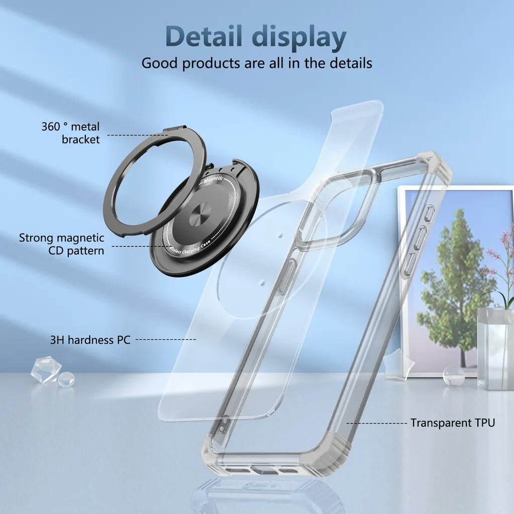 Cover iPhone 16 Plus Trasparente Nera MagSafe con Supporto Anello - 4