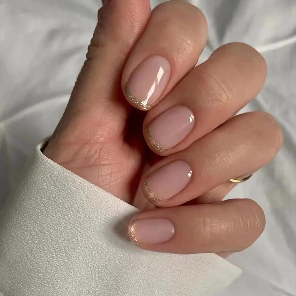 24 Unghie Finte Corte Oro Glitter - Manicure Francese Quadrata