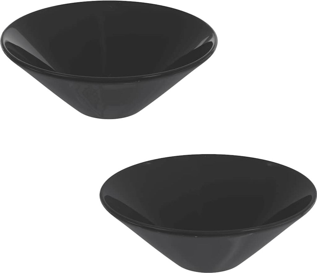 vidaXL Lavabo 2 pcs Noir Brillant Ø42x14 cm Céramique Image du produit 