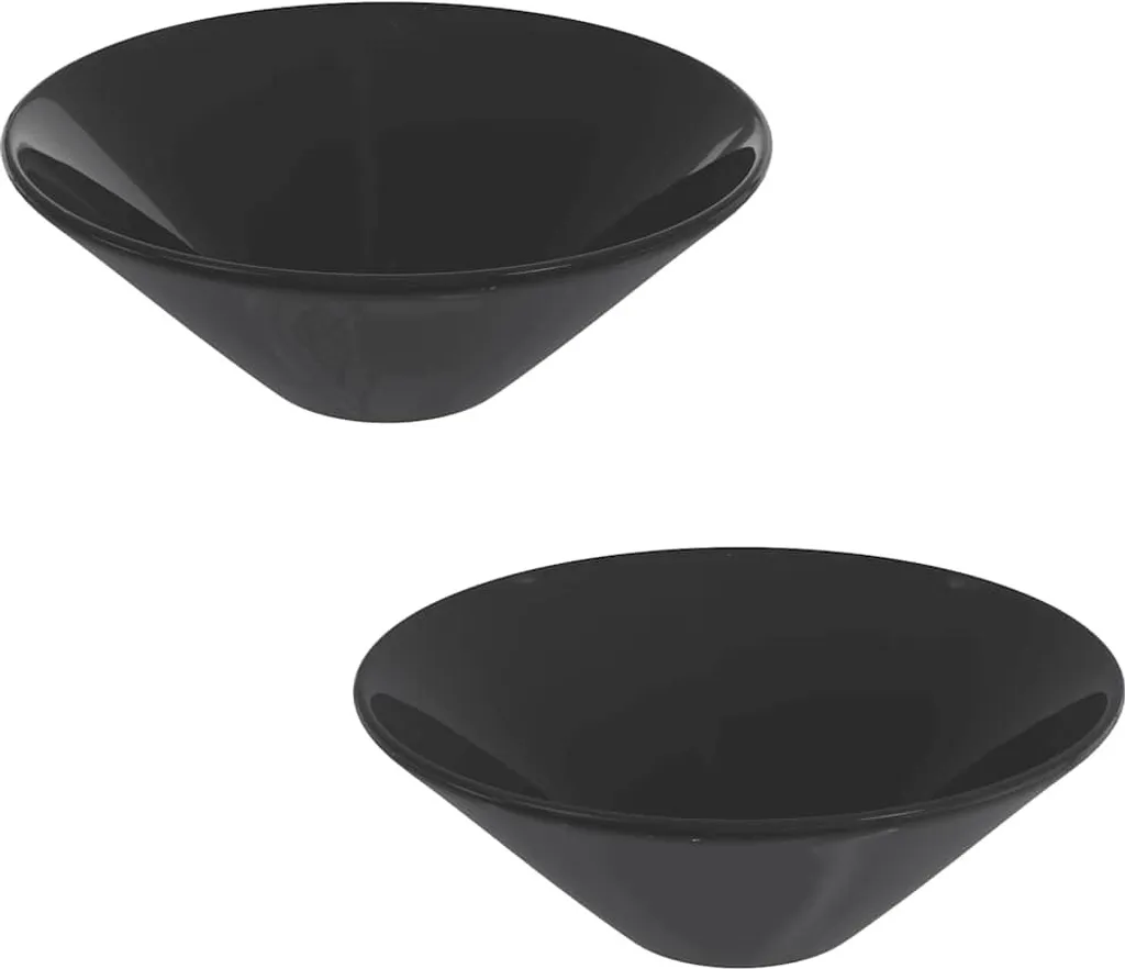 vidaXL Lot de 2 Vasques à Poser Noir Brillant Céramique Ronde Ø42x14 cm