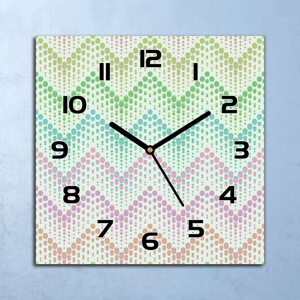 Wanduhr Echt-Glas-Küchenuhr Fischgrätenpunkte Quarz Lautlos 30x30 Deko Bilder