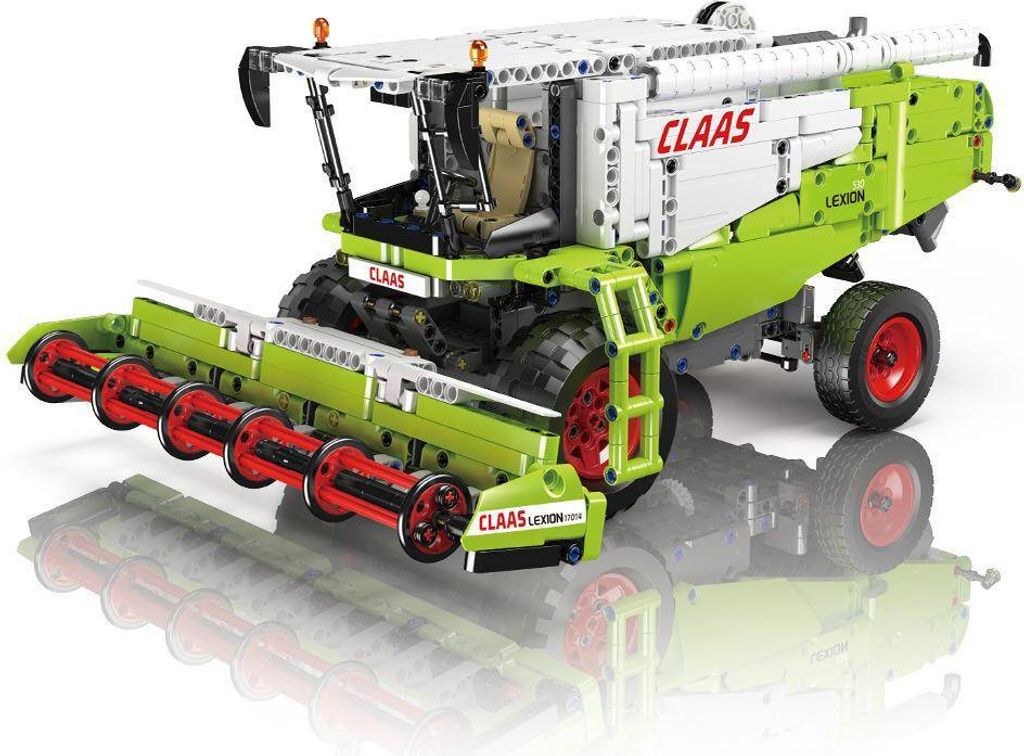 A Lego-like model of a Claas Lexion combine harvester.