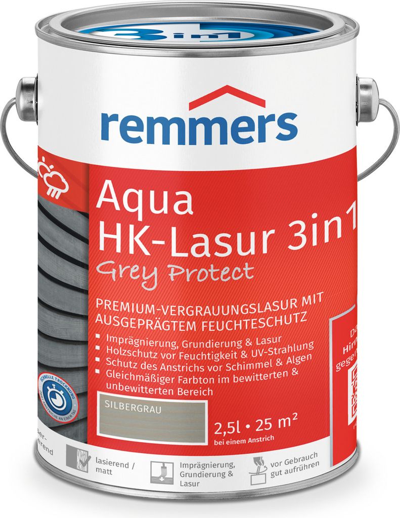 Remmers Aqua HK-Lasur 3in1 Grey Protect silbergrau (RC-970) Produktbild 