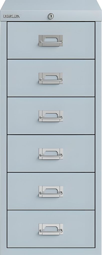 Schubladenschrank 6 Schübe mit Schloss lichtgrau H 670 x B 279 x T 408