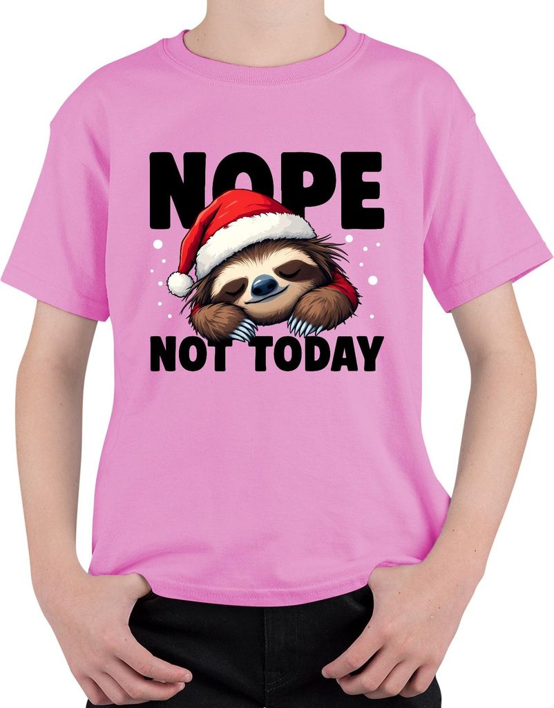 NOPE NOT TODAY Faultier Weihnachten Weihnachtsmütze faul süß Uni Kinder T-Shirt, Pink, 104
