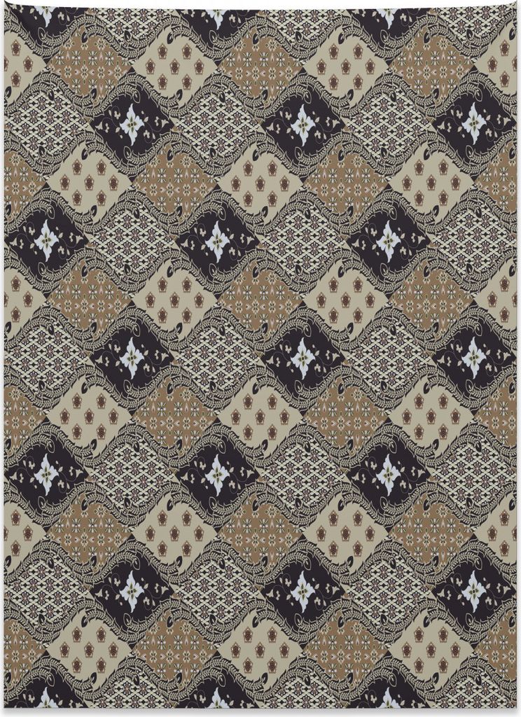 Abakuhaus asiatisch Wandteppich, Javanesisches Batik-Muster aus Weiches Mikrofaser Stoff Kein Verblassen Klare Farben Waschbar, 110 x 150 cm, Schwa...