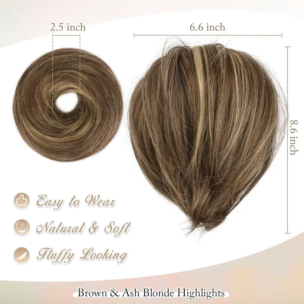 BARSDAR Parrucchino Bun Ponytail Sintetico 20cm Marrone Biondo Cenere - 2