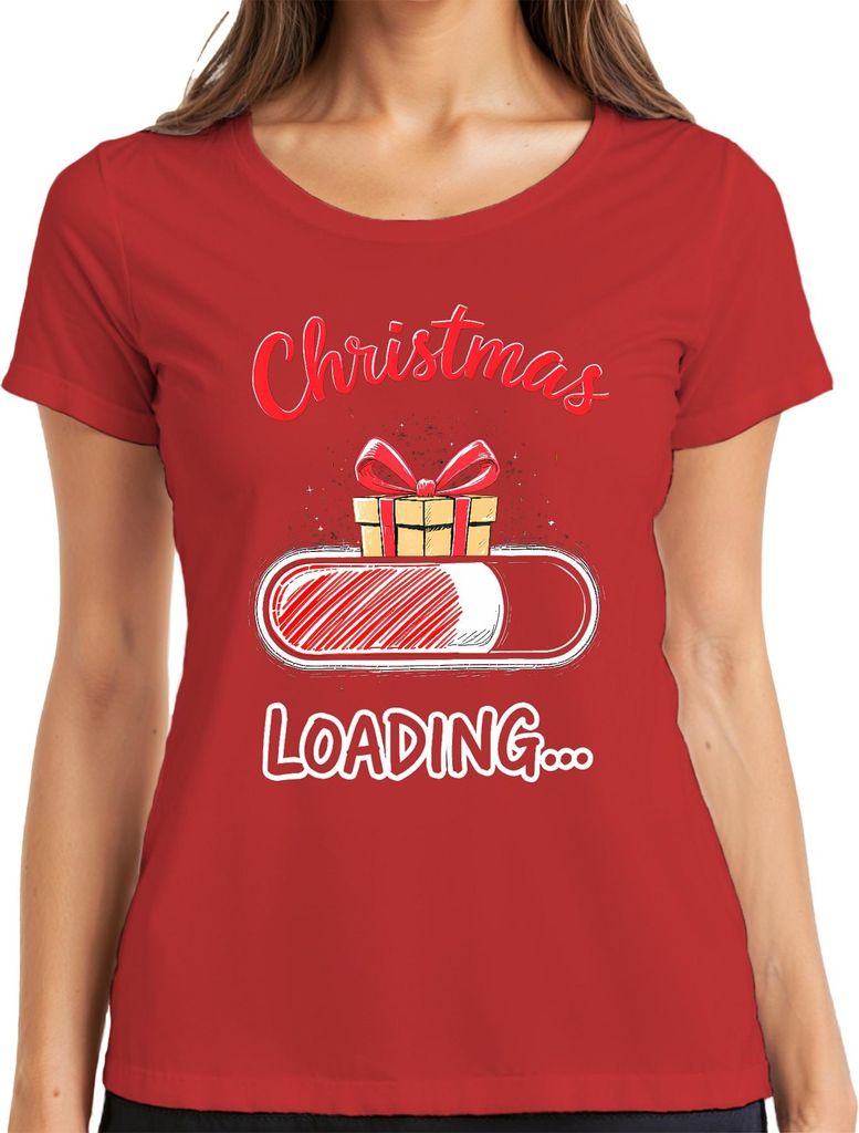 Christmas Loading Weihnachtsgeschenk Ladebalken Geschenk Lustig Damen T-Shirt, Rot, XXL