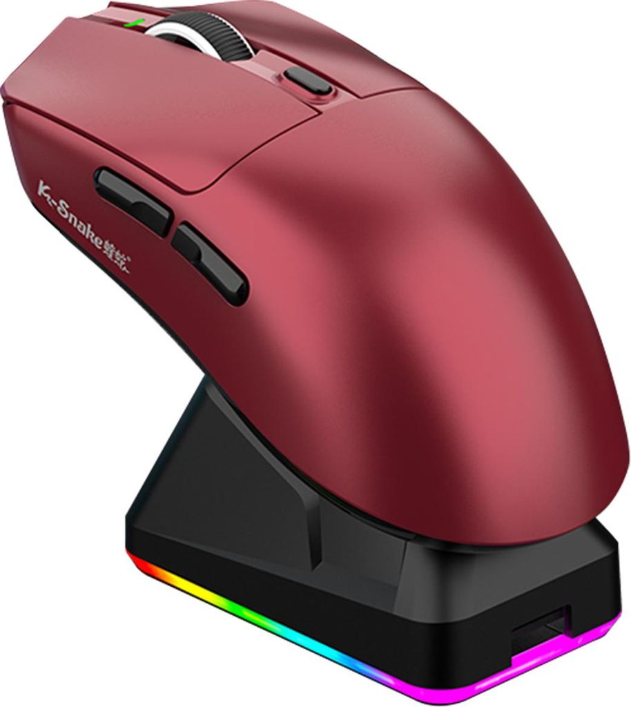 Leichte Gaming-Maus RGB-Licht Drei-Modus-Verbindung mit drahtloser Ladestation Rot