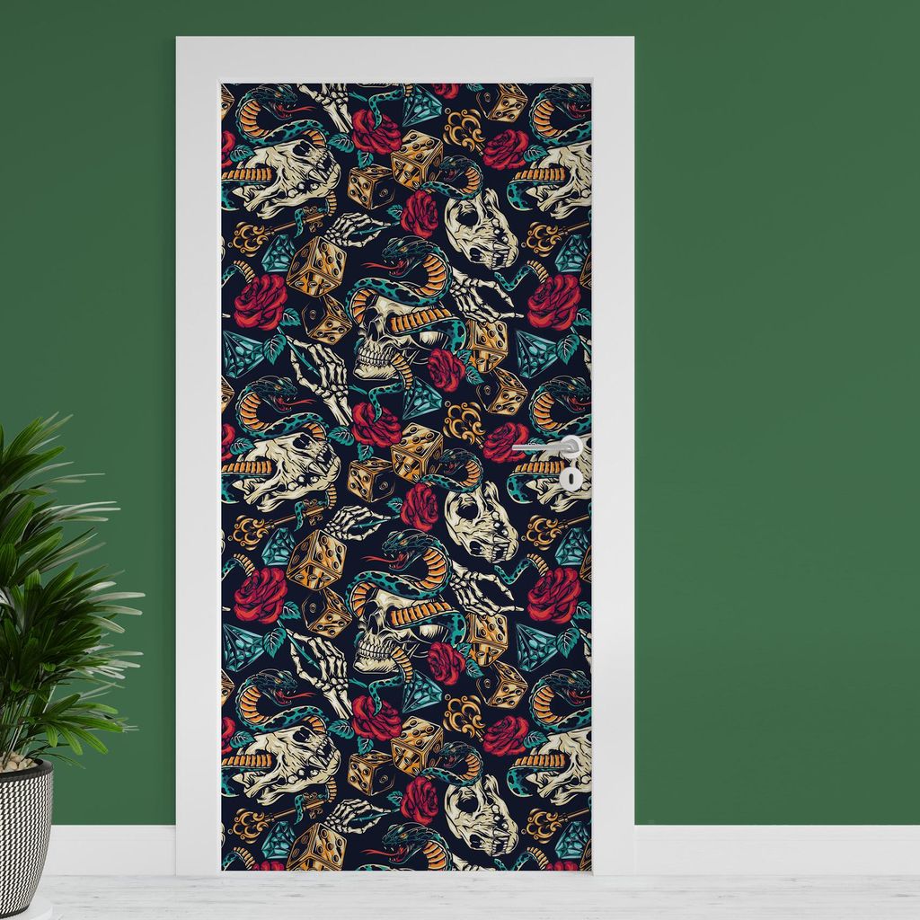 Türfolie "Skulls'n'Snakes" 90x200cm Türposter Deko Aufkleber Folie Tapete TF03-25