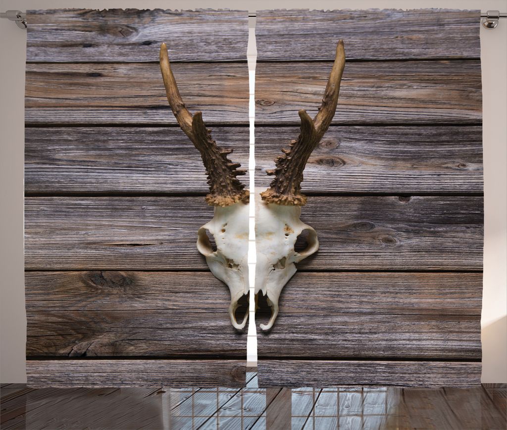 ABAKUHAUS Hirsch Rustikaler Vorhang, Rustic Antlers auf Holz, Wohnzimmer Universalband Gardinen mit Schlaufen und Haken, 280 x 175 cm, Beige Braun