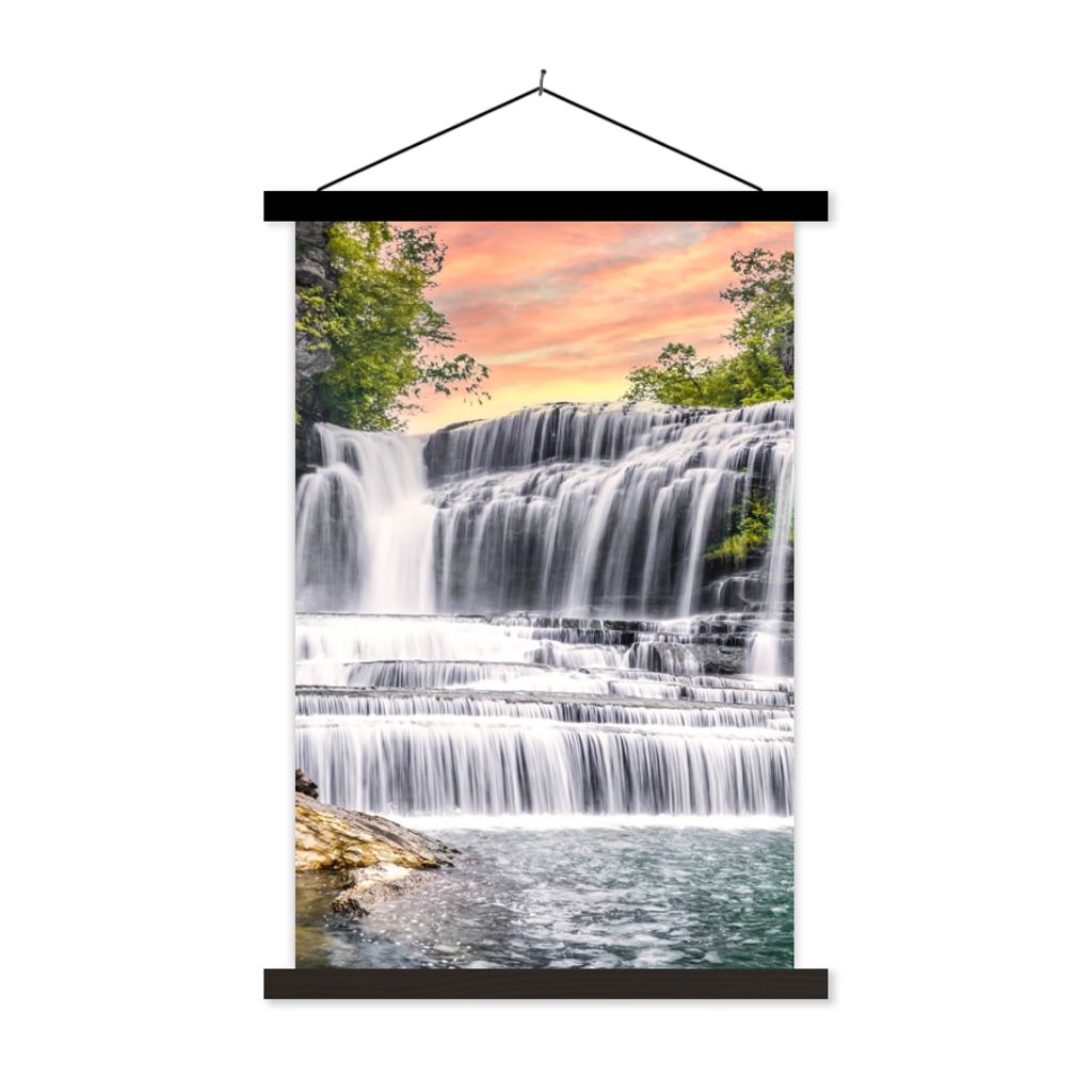 MuchoWow Textilposter Wasserfall - Wasser - Steine - Pflanzen - Natur 40x60 cm mit schwarzem Rahmen - Wanddekorationen