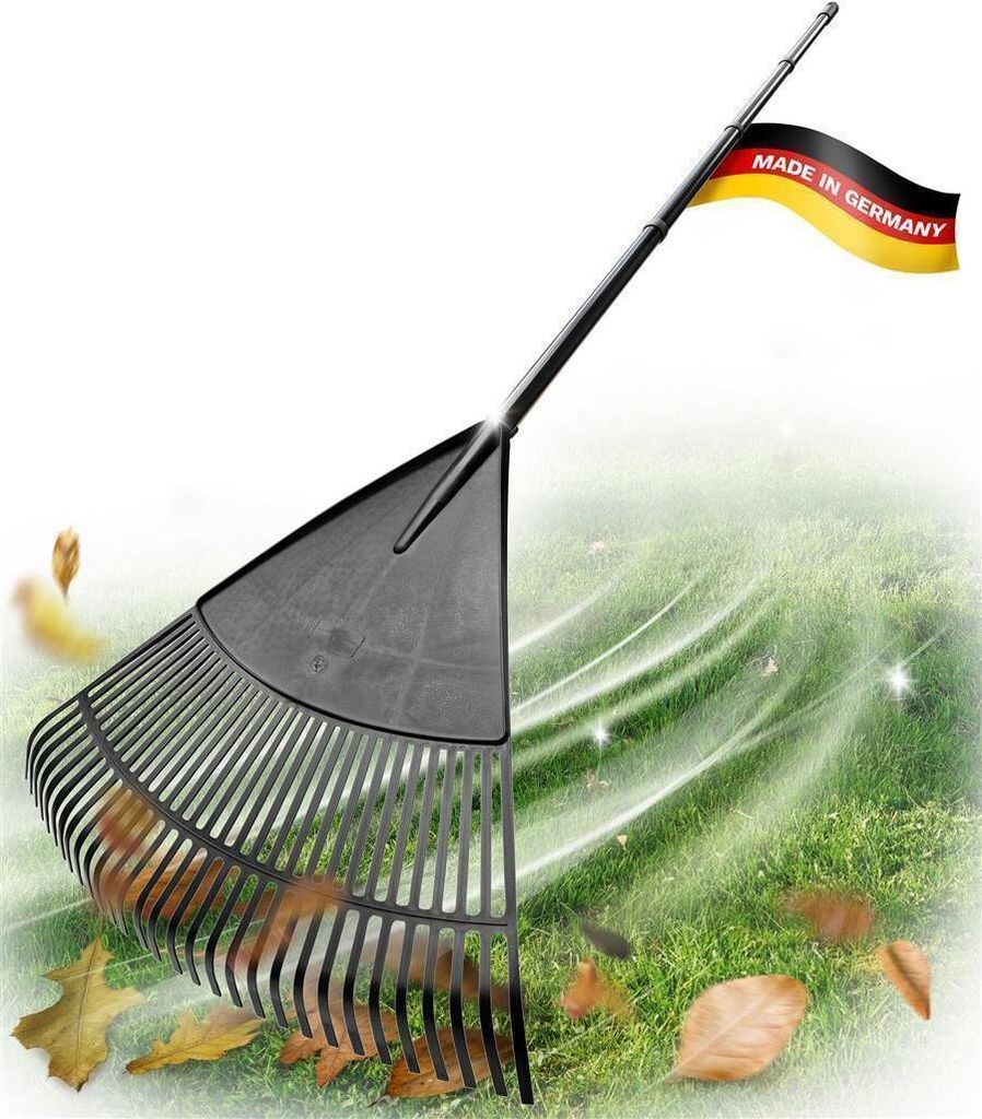 Novatool 4x Laubbesen mit 4tlg Steck- & Schraubstiel, Laubfeger mit 30 Kunststoff-Zinken, Rechen Arbeitsbreite 75cm, Laubrechen, Gartenbesen, Rasen...