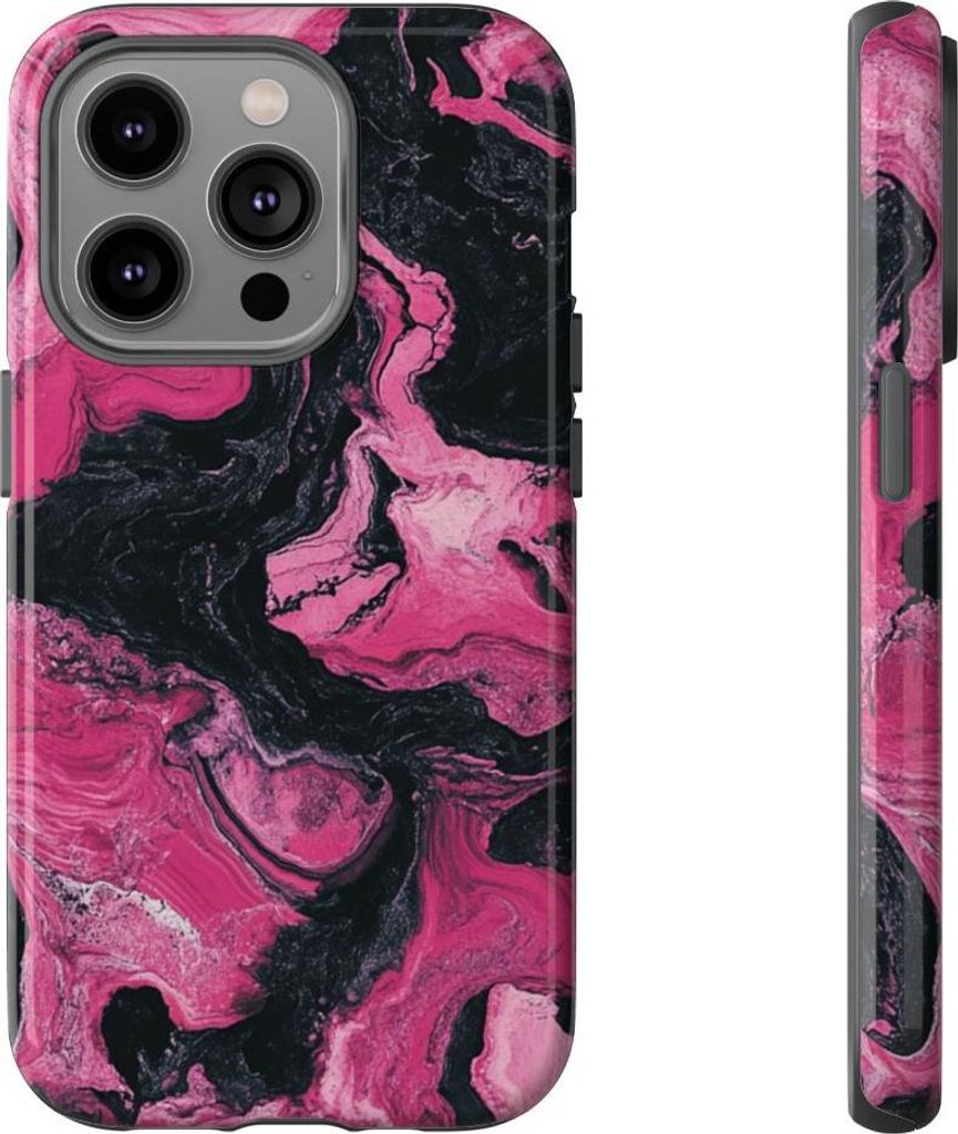 Pink-Schwarz Marmoroptik – Hülle Kompatibel mit iPhone 14 Pro