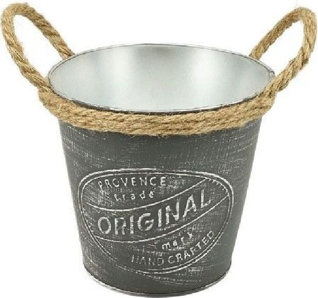 Zinktopf "Provence" mit Seil Tragegriff I Ø14cm x H14cm I Metallwanne