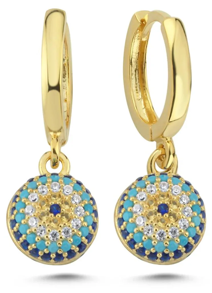 Boucles d'oreilles créoles avec pendentif œil porte-bonheur or