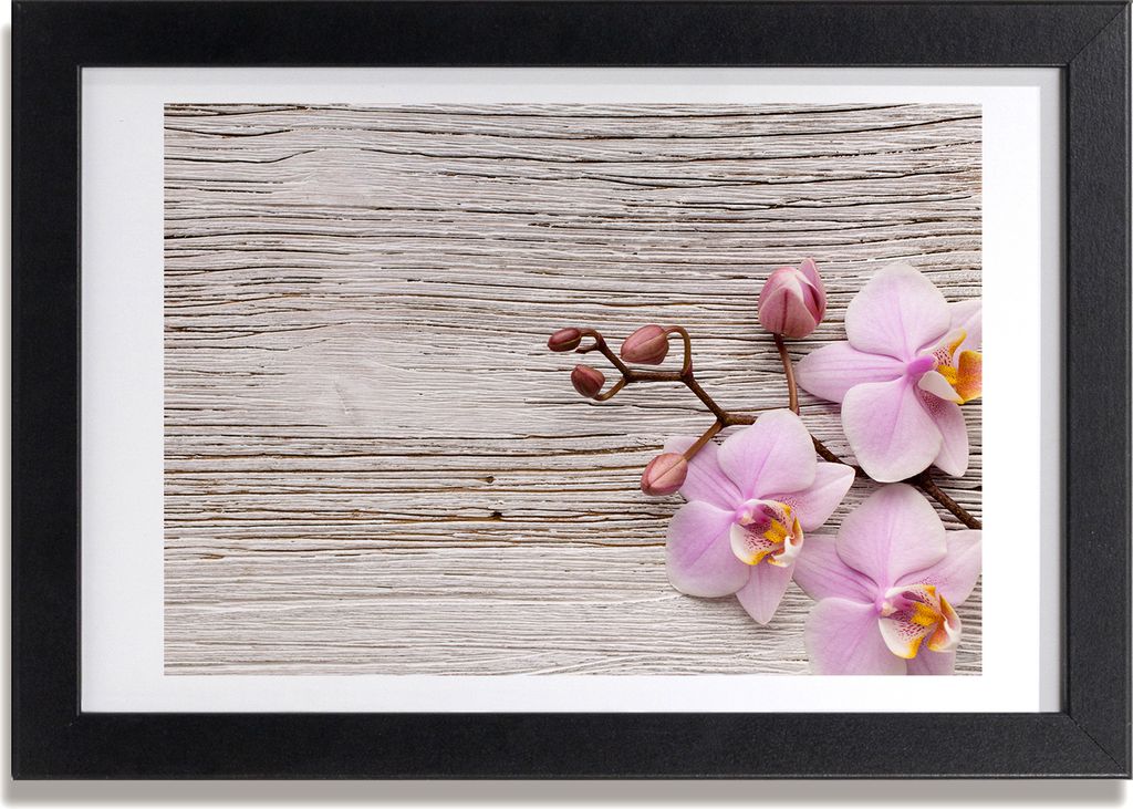 Bild 30x20 MDF-Rahmen, Wandkunst Orchidee auf dem Holz