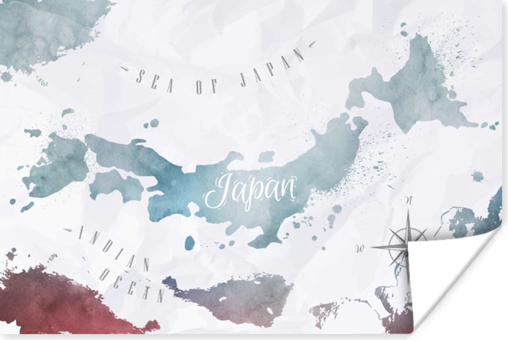 MuchoWow Poster Weltkarten - Japan - Silber 120x80 cm - Bilder