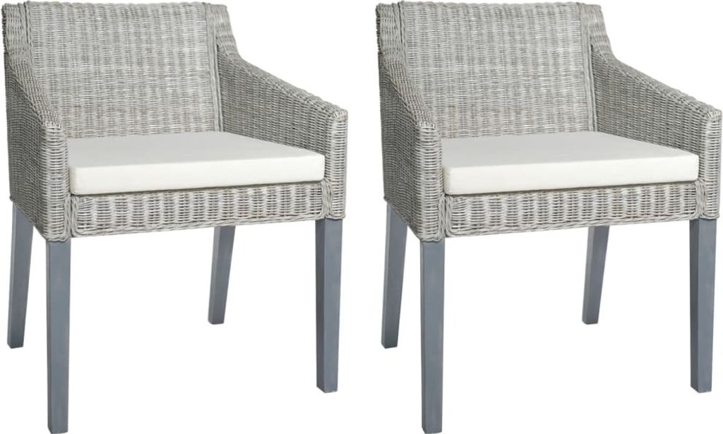 Esszimmerstühle mit Kissen 2 Stk. Grau Natur Rattan