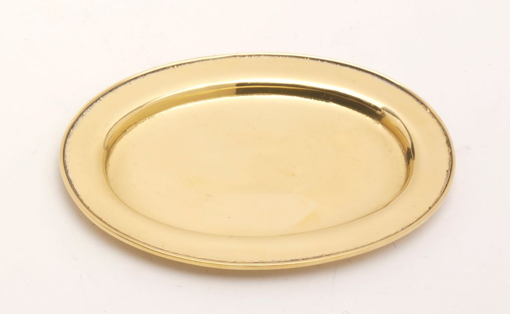 Kerzenteller oval in Messing Gold poliert (Innen 9 x 5,5 cm) für Ovalkerzen, Ellipsenkerzen, Dekoteller