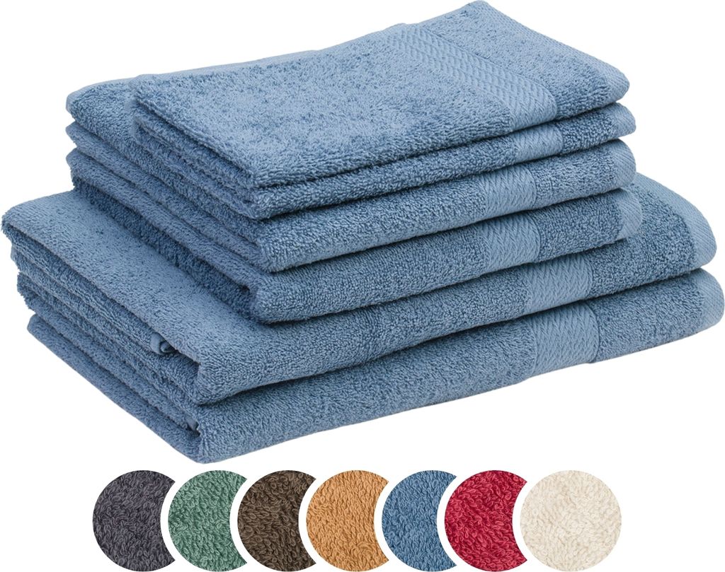 sleepling liebling Frottier Set Borte, je 2 x Handtücher 50 x 100 cm, Duschtücher 70 x 140 cm, Gästetücher 30 x 50 cm, 60 Grad, saugstark, blau