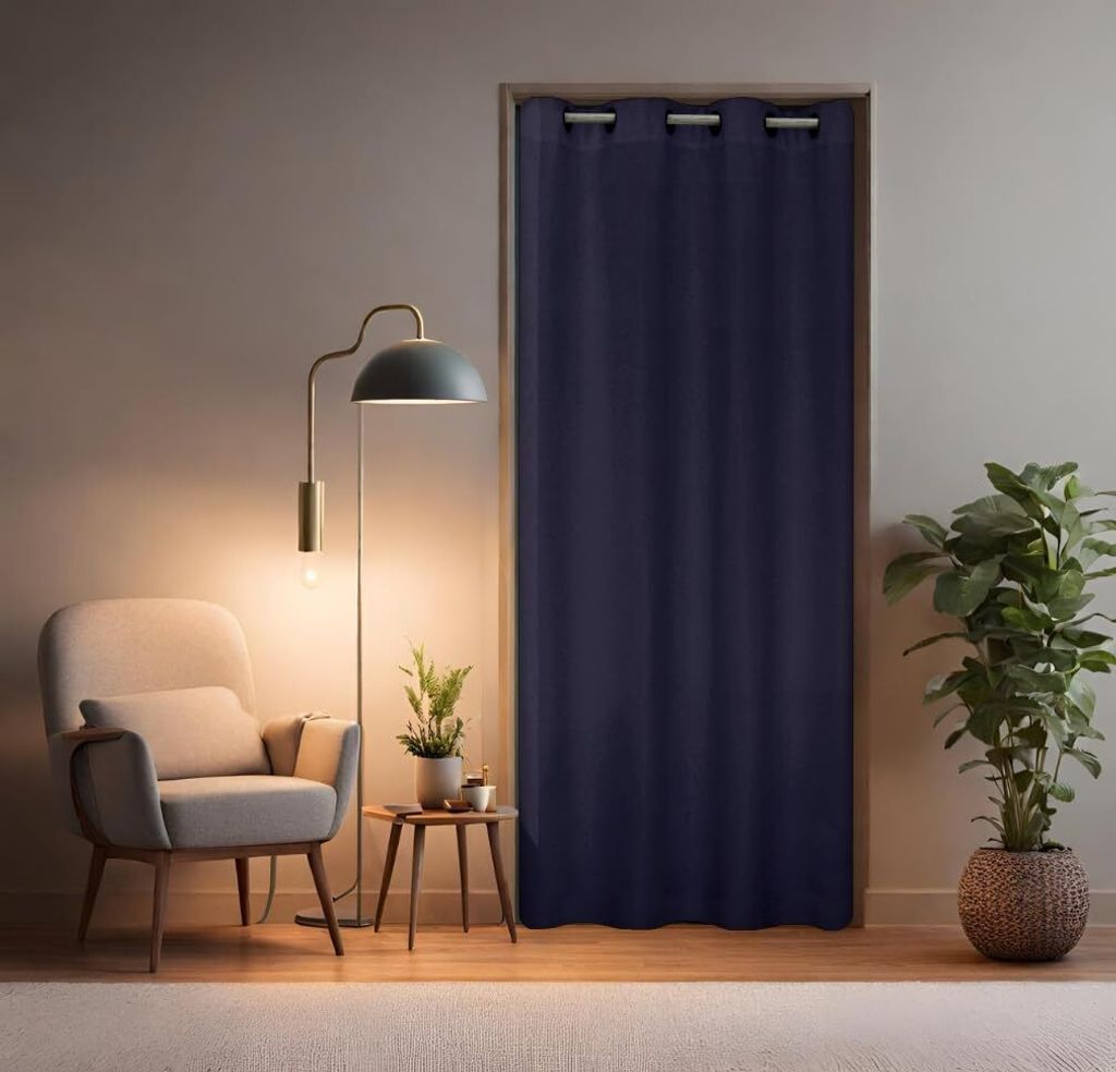 tinycurtains Türvorhang 195x150cm mit Teleskopstange (silber), einfache Montage in nur 1 Minute ohne Bohren, Thermovorhang