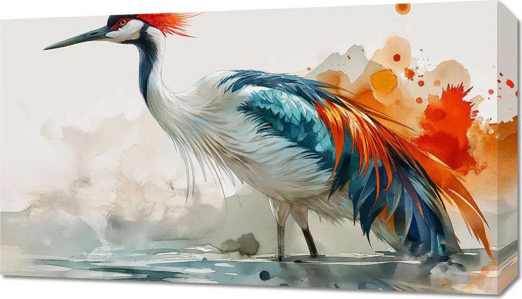 Quadro Decorativo Gru 70x40 cm - Effetto Pittura Acquerello su Canvas