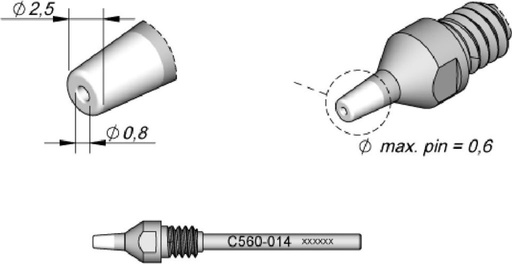 JBC Entlötspitze Serie C560, C560014/Ø 0,8 mm, 2,5 mm, Pincleaning C560014