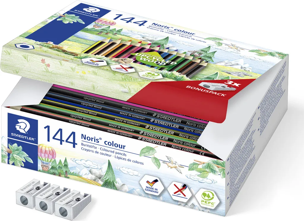 Crayons de couleur Noris colour STAEDTLER 185 - Lot de 144 pièces en bois PEFC
