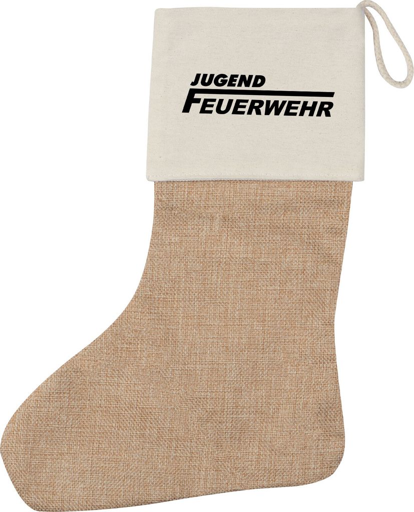 Huuraa Weihnachtsstrumpf Jugend Feuerwehr Schriftzug Beige Jute Kaminstrumpf Geschenkidee