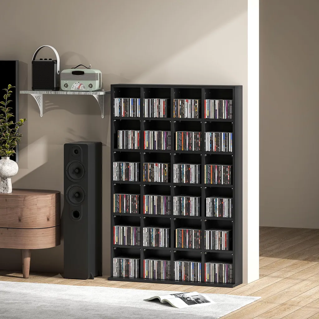 Étagère Multimédia Noire pour 456 CD - Bibliothèque Bois Modulable - 9