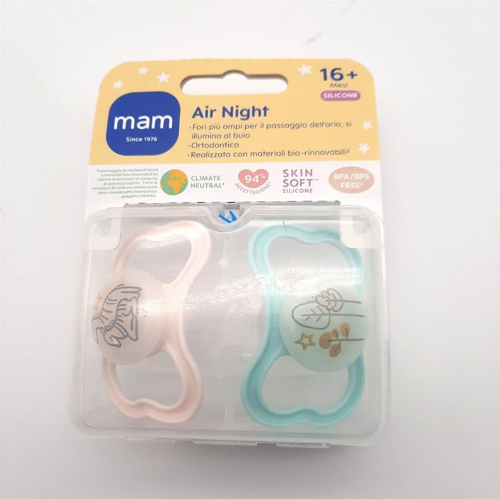 MAM Air Night Bright Schnuller Silikon 2er Set Beutelhalterung Baby;