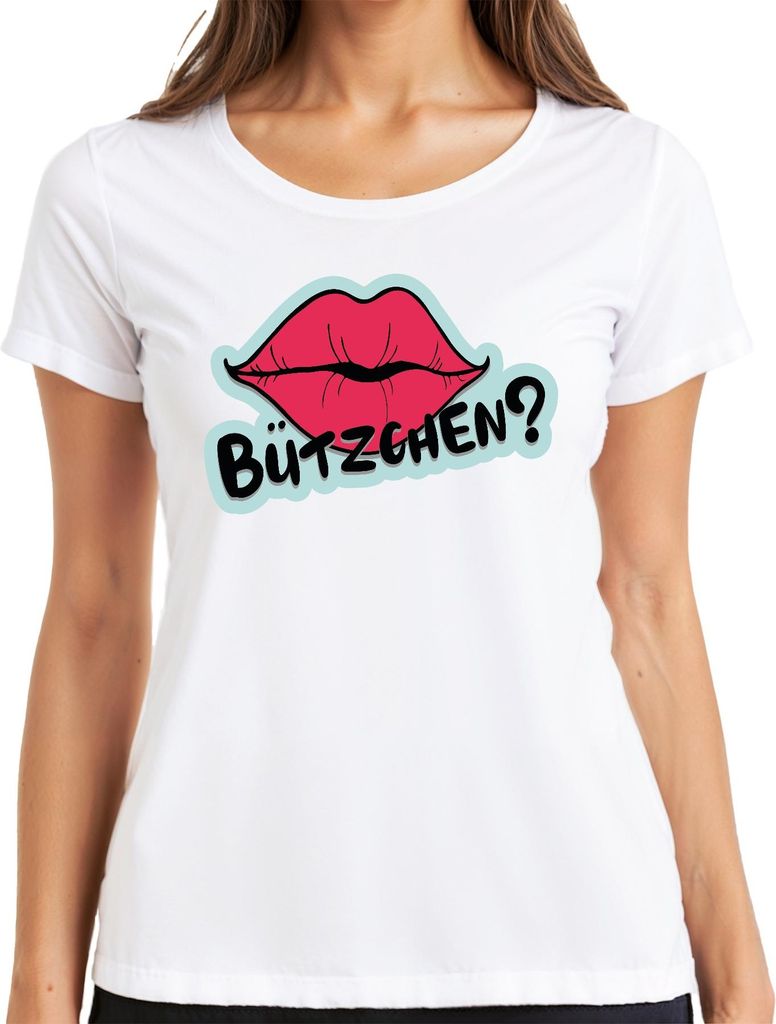 Bützchen Kuss Lippen Pop Art Karneval Geschenk Frech Retro Damen T-Shirt, Weiß, 3XL