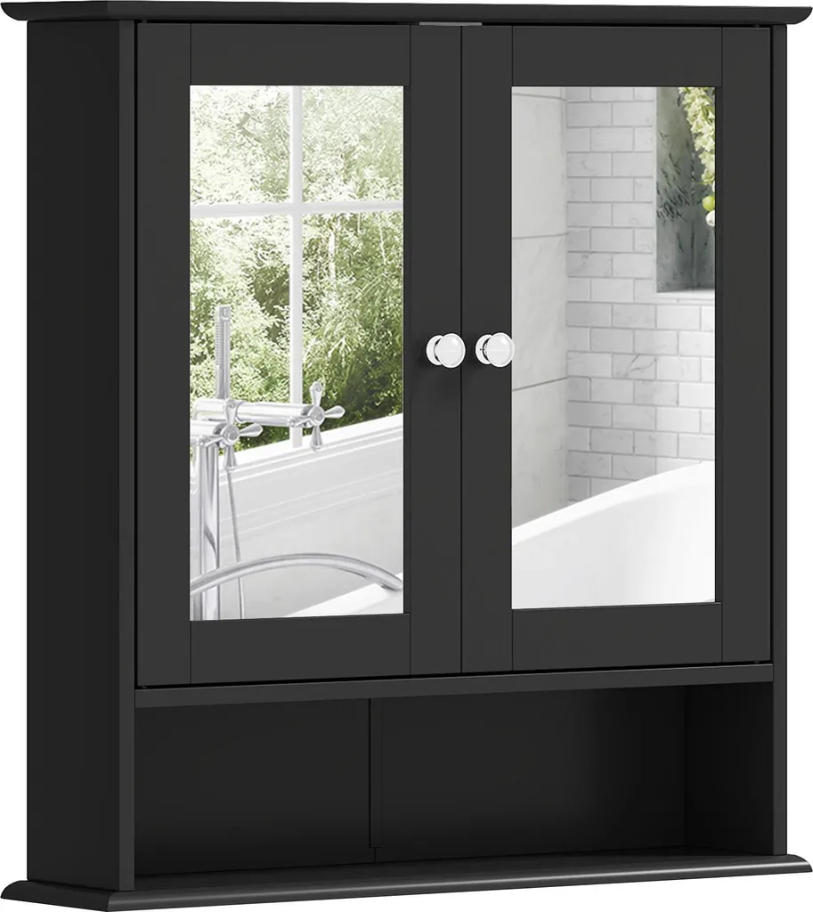 Rangement miroir bois noir 61-90cm pour salle de bain design à monter