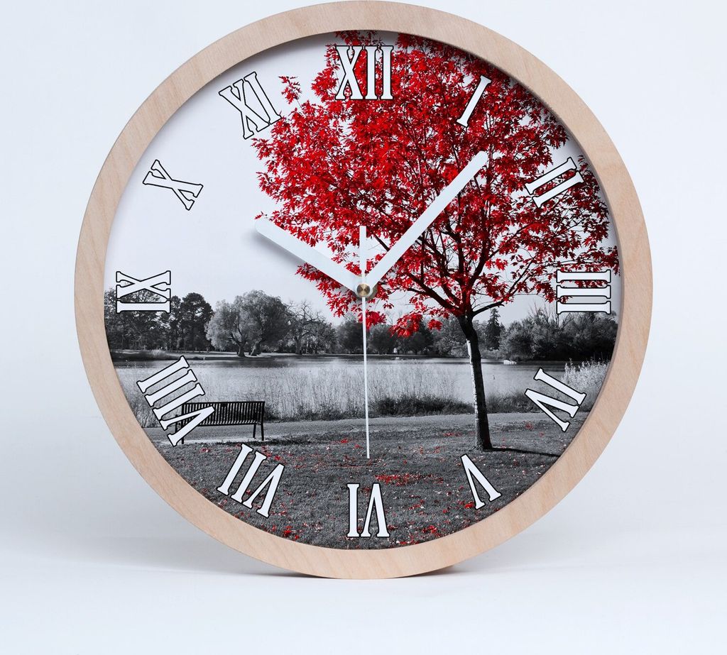 Holzuhr 25fi cm wanduhr - weiße Spitzen - roter Baum
