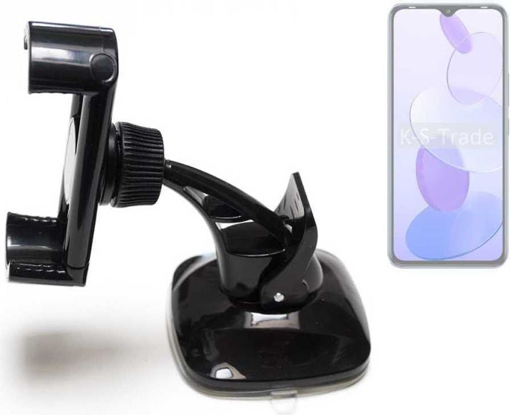 K-S-Trade kompakte Handy-Halterung Windschutzscheibe kompatibel mit Infinix Smart 6 Plus X6511G Armaturenbrett schwarz Autohalterung KFZ Halter