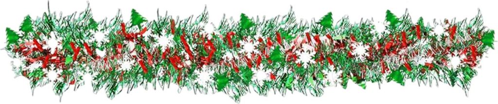 2,1 m Weihnachtsgirlande mit Schneeflocken-Lametta, Kunstgrün, metallische Twist-Girlande für drinnen und draußen, Veranda, Fenster, Kamin, Wand...