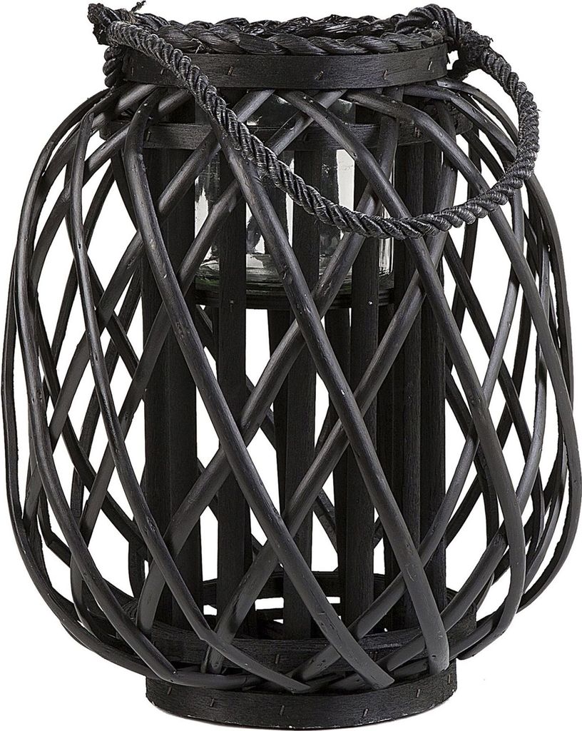BELIANI Laterne Schwarz 25 x 30 cm Glas mit Holz Kerzenhalter Dekorativ Rund Modern