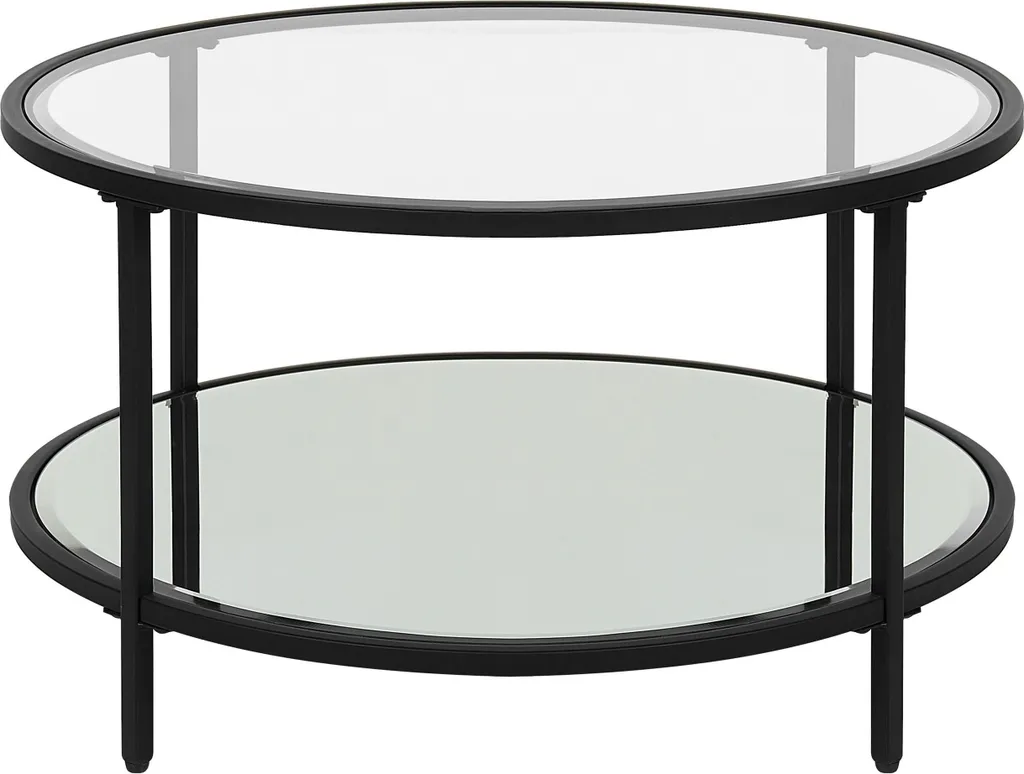 Table basse Birney Lumarko noire avec miroir et étagère en verre