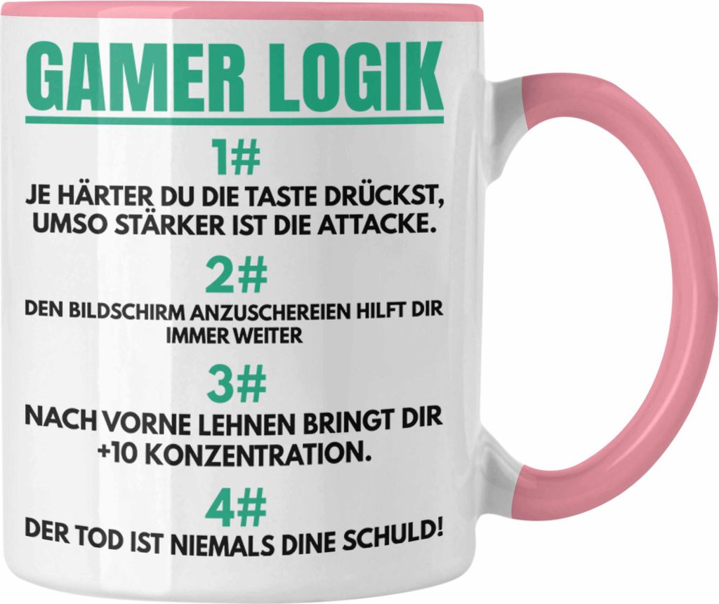Trendation - Gamer Logik Tasse Geschenk für Jungs Jungen Geschenkidee zum Geburtstag Lustiger Spruch (Rosa)