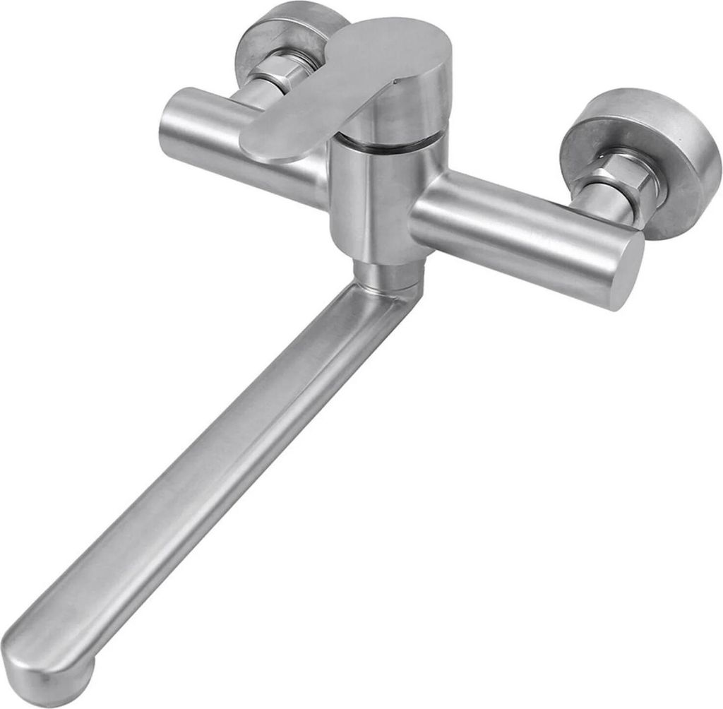 Waschbeckenarmatur - Wandarmatur - 360° schwenkbarer Auslauf - Edelstahl - Keramikkartusche - Silber