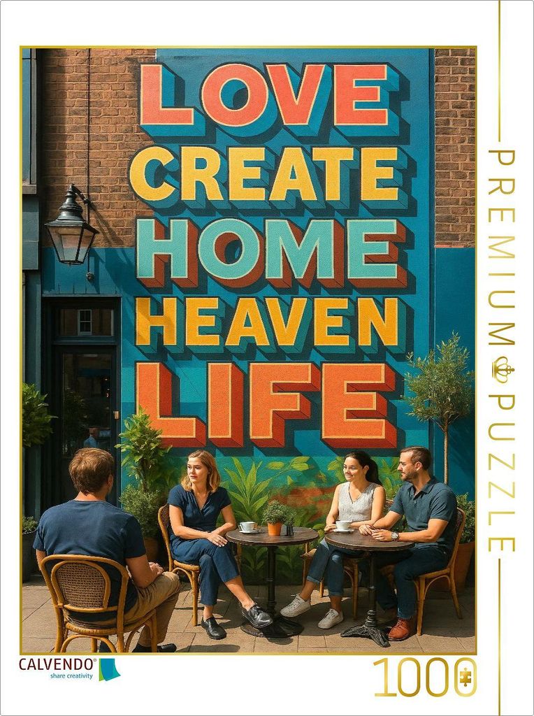 CALVENDO Puzzle Tiefe Worte - Mural Graffiti in einem Cafe | 1000 Teile Lege-Größe 64x48cm Foto-Puzzle für glückliche Stunden