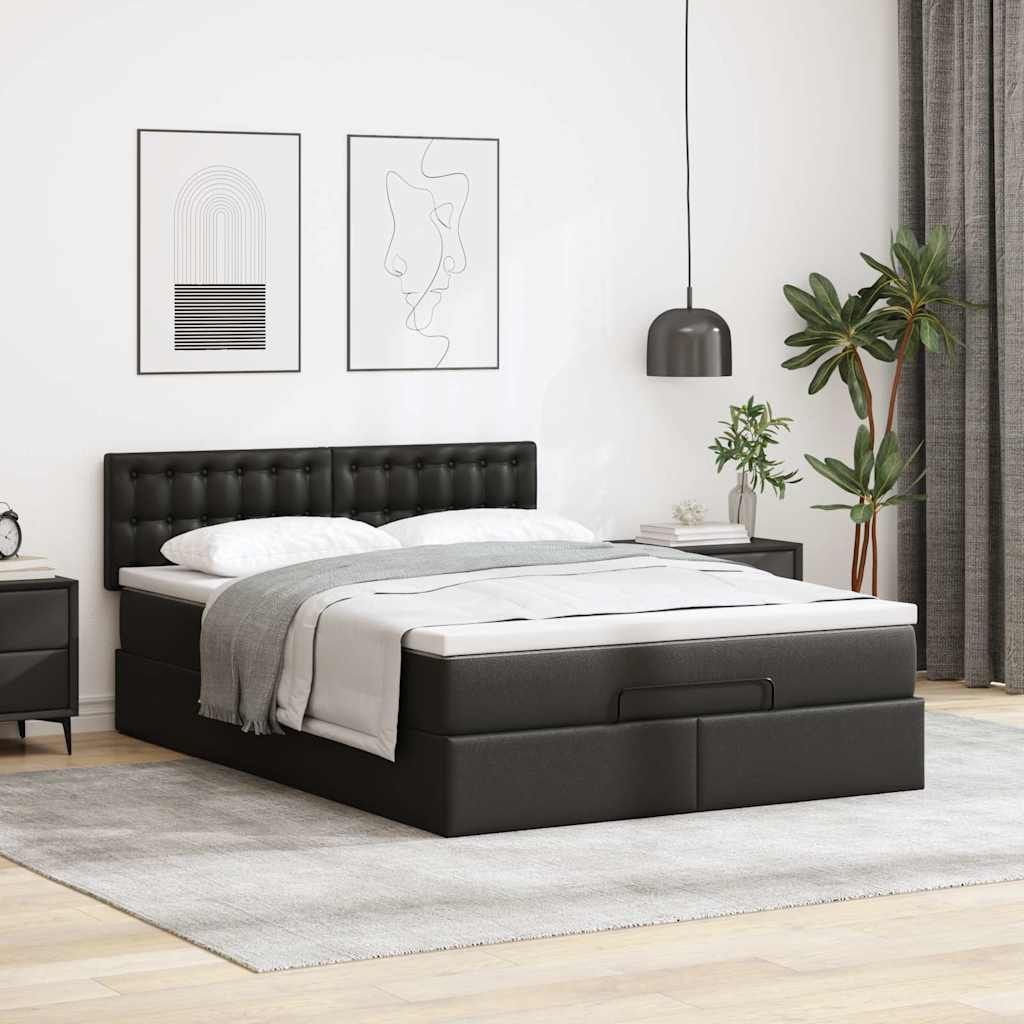 "2026 Promotion" Ottoman-Bett Schlafzimmer - mit Matratze - Schwarz - 140x200 cm - Kunstleder - Polsterbett CC17013