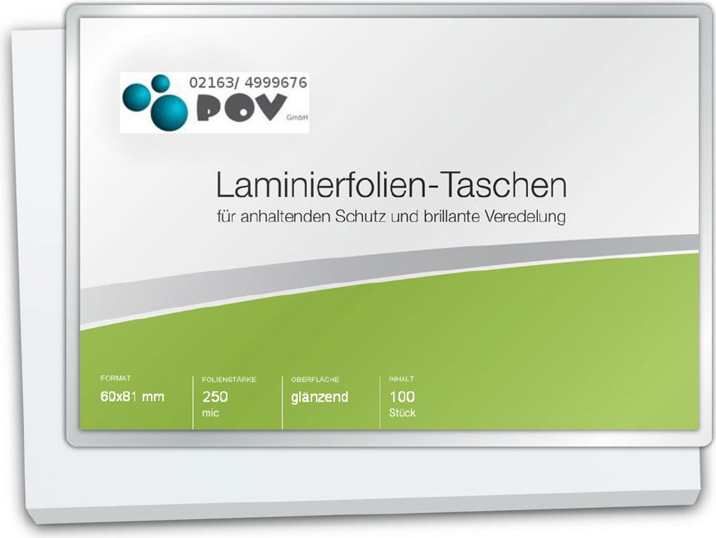 Laminierfolien 60 x 81 mm, 2 x 250 mic, glänzend